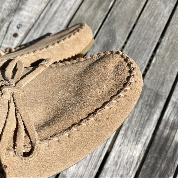 🍂 ZARA TAN SUEDE LEATHER STITCHED MOCCASINS! - Picture 5 of 16